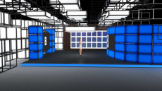 Virtual Set Studio 182 for 4K is a presentation room with square blocks and screens.