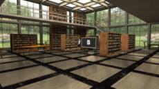 Virtual Set Studio 196 for 4K is an airy library with optional monitors and furniture.