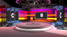 Virtual Set Studio 202 for 4K is a colorful and curving presentation stage.