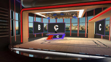 Virtual Set Studio 205 for 4K is a news room with optional screens and desk.