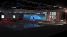 Virtual Set Studio 207 for 4K is a large news room with multiple locations and optional screens and desks.